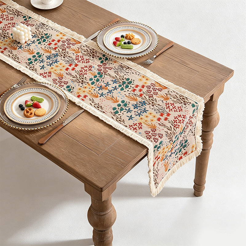 CouldNook Vintage Floral Woven Table Runner - Boho Tassel Home Decor