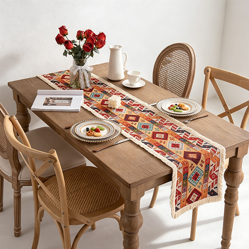 CouldNook Vintage Floral Woven Table Runner - Boho Tassel Home Decor
