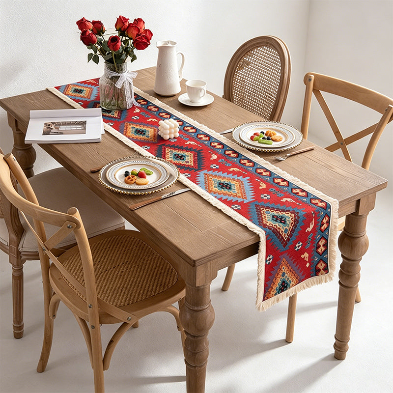 CouldNook Vintage Floral Woven Table Runner - Boho Tassel Home Decor