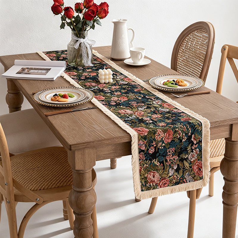 CouldNook Vintage Floral Woven Table Runner - Boho Tassel Home Decor