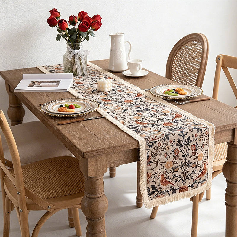 CouldNook Vintage Floral Woven Table Runner - Boho Tassel Home Decor