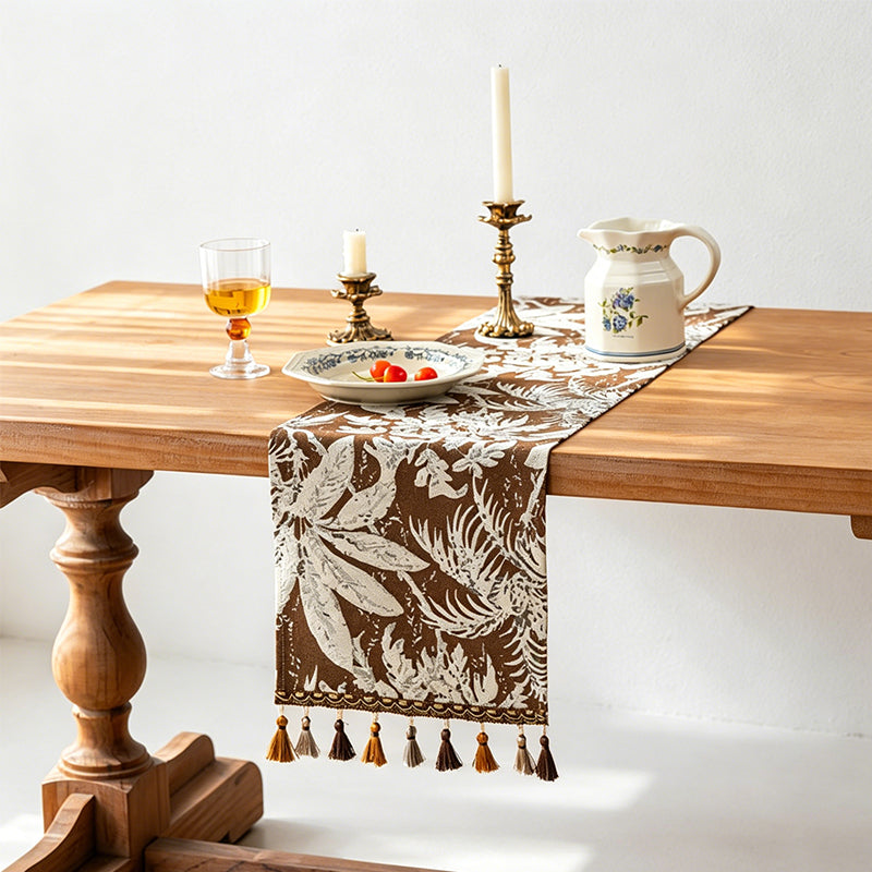 CouldNook Boho Vintage Jacquard Table Runner - Elegant Tassel Decor
