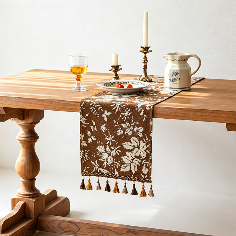 CouldNook Boho Vintage Jacquard Table Runner - Elegant Tassel Decor