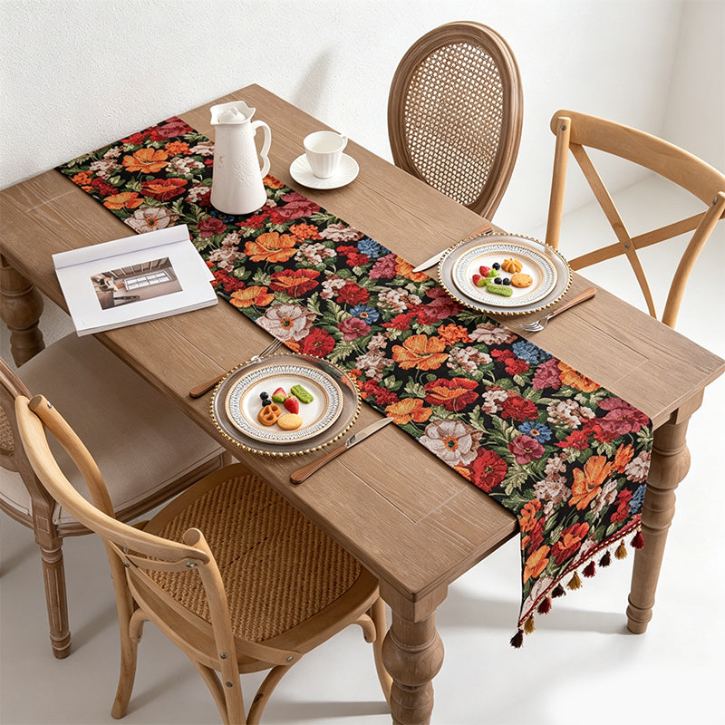 CouldNook Boho Vintage Jacquard Table Runner - Elegant Tassel Decor