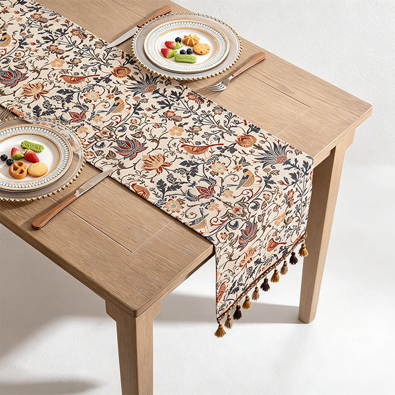 CouldNook Boho Vintage Jacquard Table Runner - Elegant Tassel Decor