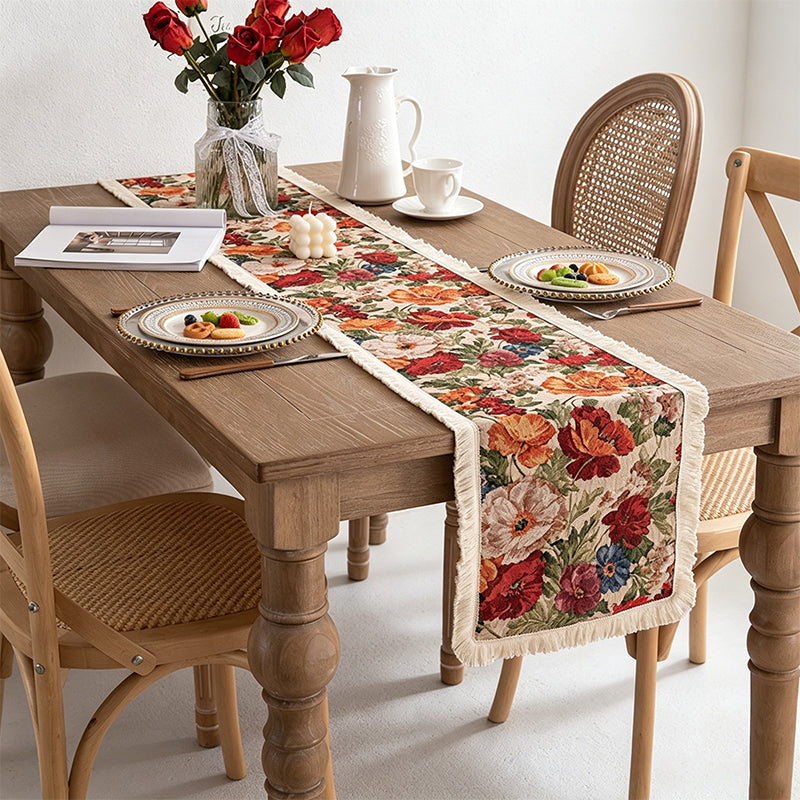 CouldNook Vintage Floral Woven Table Runner - Boho Tassel Home Decor