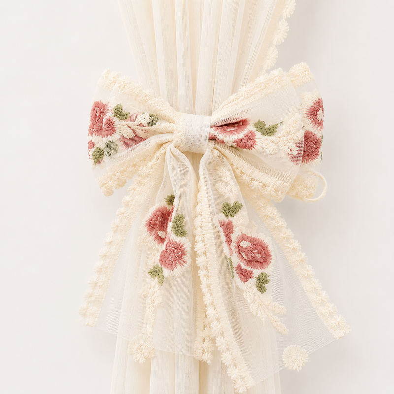 CouldNook Lace Embroidery Bow Curtain Tieback 2PCS Set - Window Styling Accent
