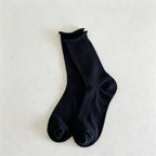 CouldNook Scalloped Ribbed Crew Socks-Scalloped Cuff Edge