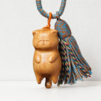 CouldNook Fake Wooden Cat Keychain - Boho Tassel Pendant