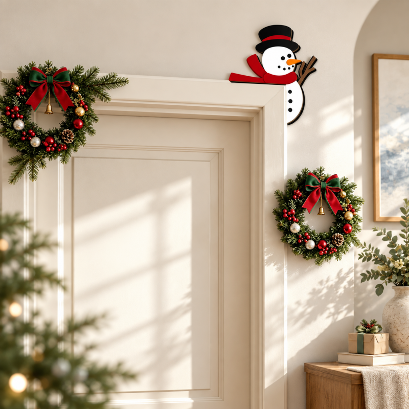 CouldNook Christmas Door Frame Decoration - Corner Shape And Character Print