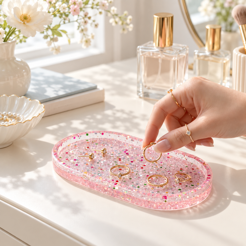 CouldNook Glitter Jewelry Tray - Rounded Ends And Colorful Embedded Sparkle