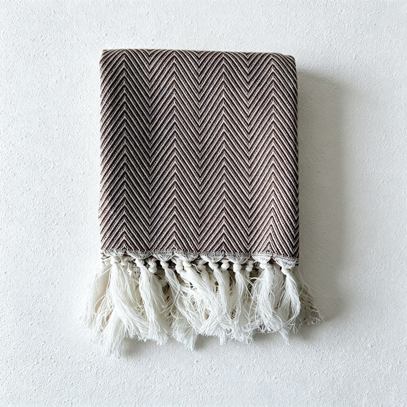 CouldNook Fringed Cotton Tea Towel - Herringbone Weave and Colors