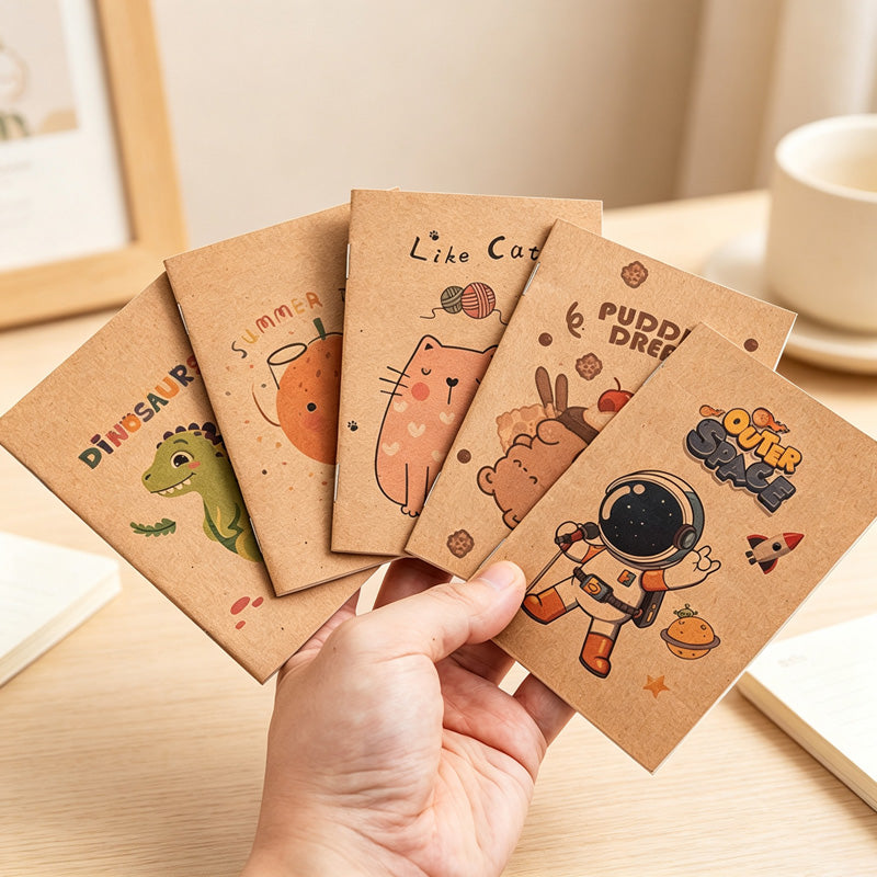 CouldNook Mini Notebook - Paper Covers and Assorted Cartoon Character Illustrations