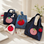 CouldNook Denim Tomato Embroidered Tote Bag - Interior Pockets