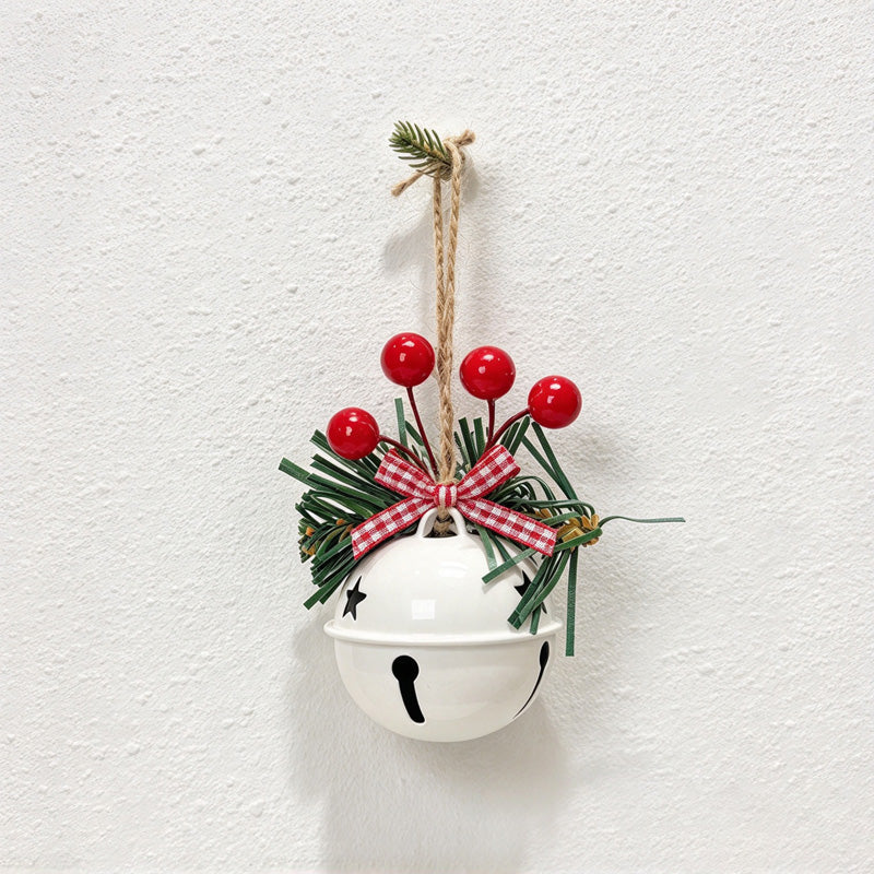 CouldNook Christmas Bell Ornament - Checkered Bows and Greenery Accents