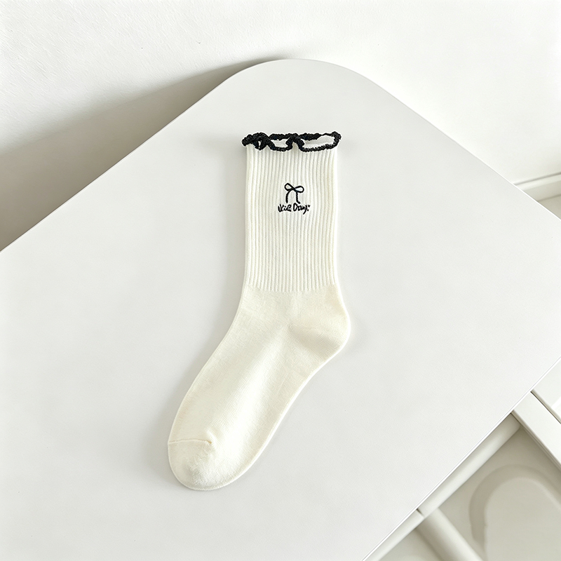 CouldNook Cozy Embroidered Scallop Crew Socks - Everyday Footwear Accent