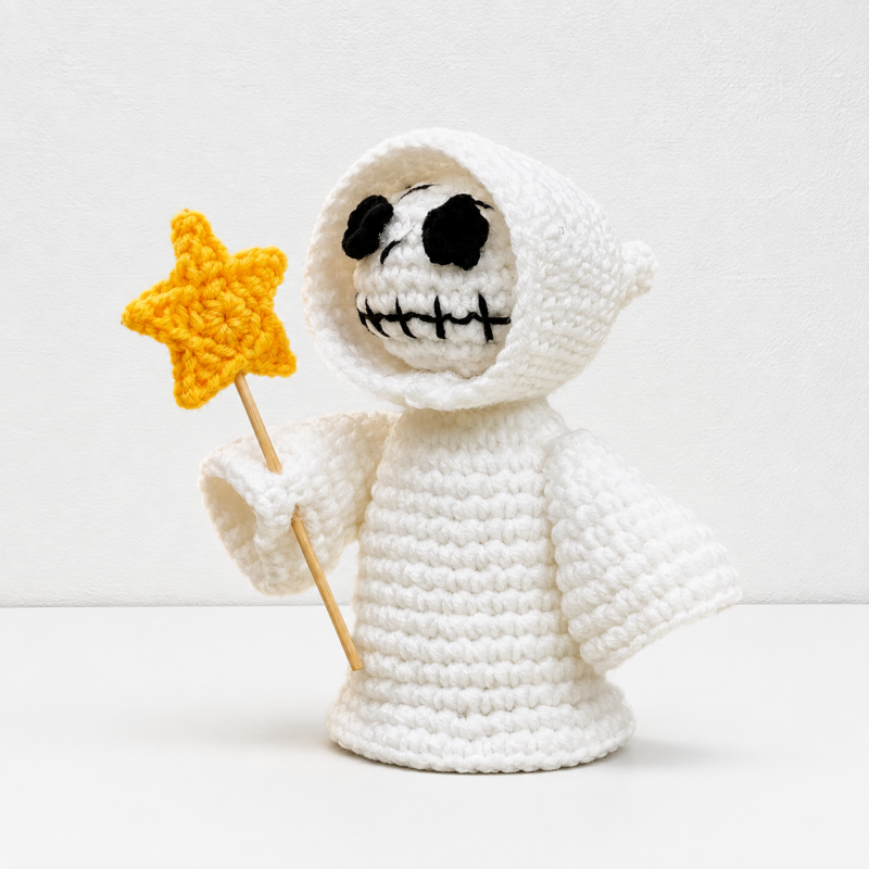 CouldNook Halloween Yarn Reaper Doll - Hooded Figure and Props