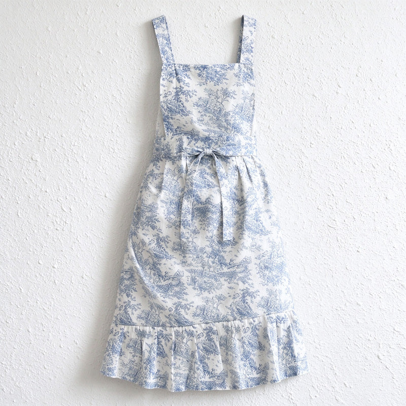 CouldNook Floral Fishtail Apron - Blue Cotton Ruffled Hem