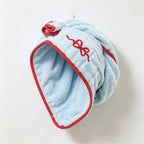 CouldNook Embroidered Hair Towel Wrap - Bow Motif Contrast Trim