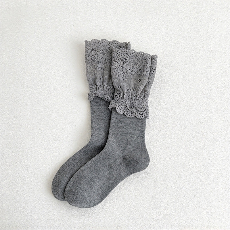 CouldNook Lace Cuff Socks - Wide Floral Trim And Two Lengths