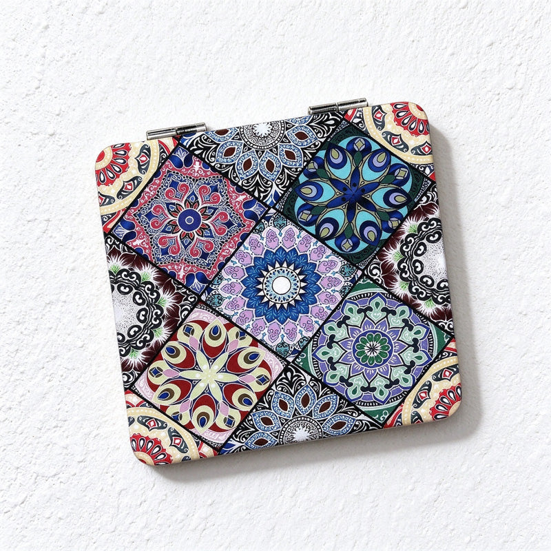Boho Tile Print Compact Mirror with Folding Case