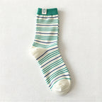 CouldNook Cat Label Striped Socks - Fine Bands And Contrasting Cuffs