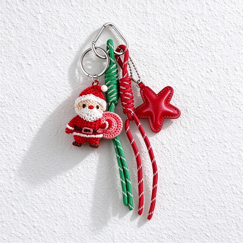 Christmas Keychain Bag Charm with Knotted Cord Tails