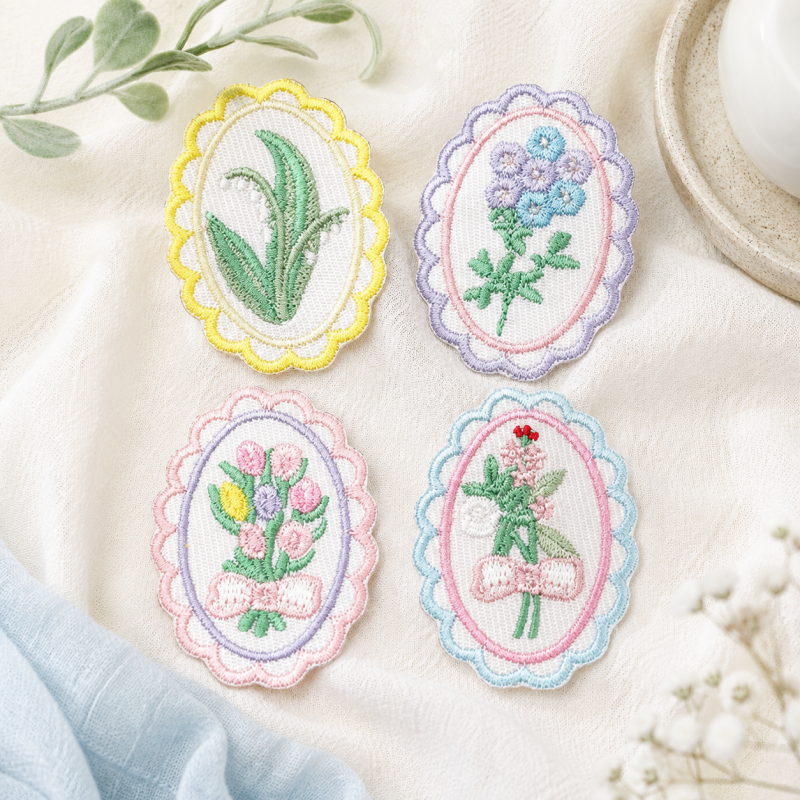 CouldNook Oval Floral Patch - Framed Embroidered Flower Designs