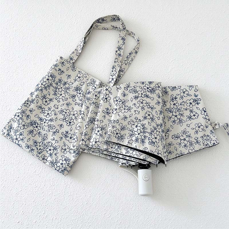 Blue Floral Folding Umbrella - Matching Carry Bag Options
