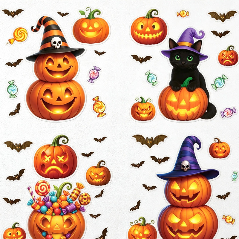 CouldNook Halloween Pumpkin Static Window Clings‑Jack‑O‑Lantern Candy Party Decor