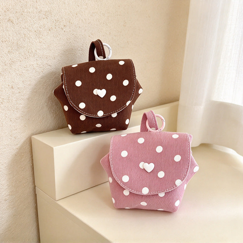 CouldNook Polka Dot Flap Makeup Pouch - Heart Fastener And Top Ring