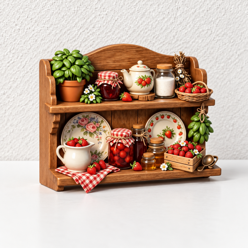 Strawberry Shelf Fridge Magnet - Kitchen Scene in Relief