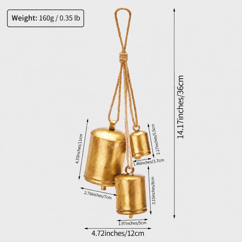 CouldNook Cup Bell Hanging Cluster - Gold Tone Corded Ornament