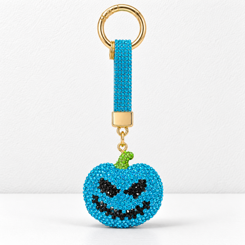 CouldNook Pumpkin Keychain - Rhinestone Face and Contrasting Green Stem