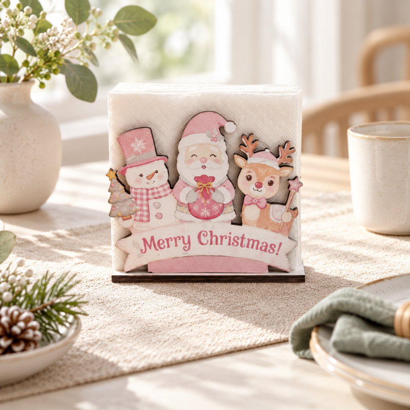 CouldNook Christmas Napkin Holder - Wooden Base And Festive Cutout Sides
