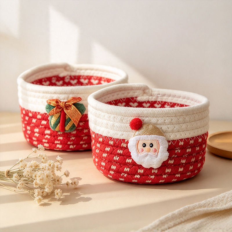 CouldNook Christmas Rope Storage Basket - Festive Patches