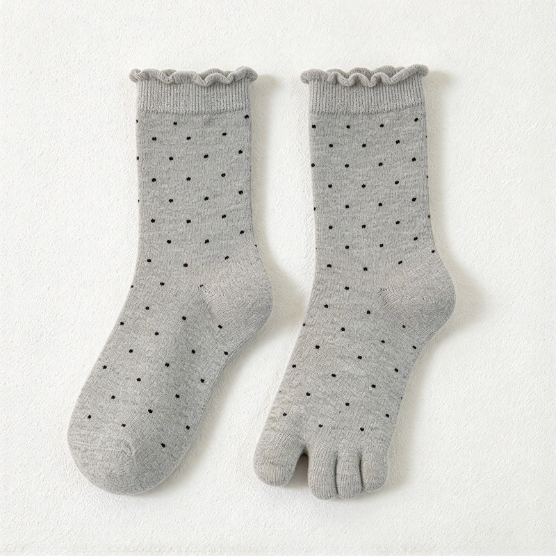 CouldNook Dotted Split-Toe Socks - Tiny Spots And Wavy Cuff Edge