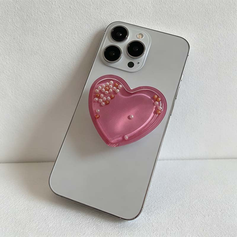 CouldNook Heart-Shaped Phone Grip Stand - Pearl-Style Decorative Center