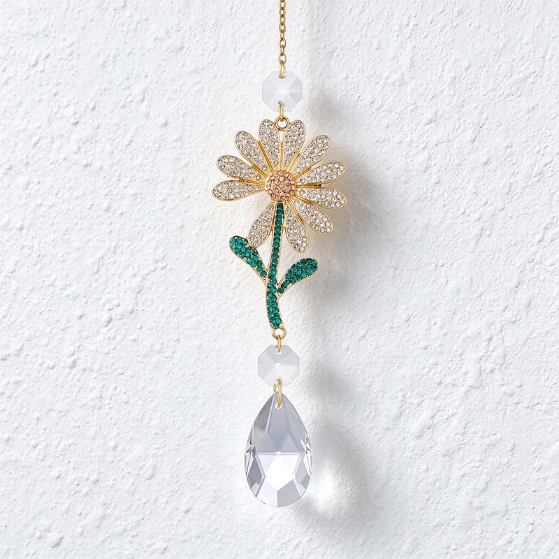 CouldNook Flower Teardrop Suncatcher - Jeweled Bloom And Linked Faceted Drop