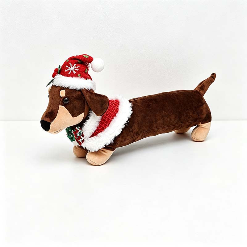 CouldNook Christmas Dachshund Plush Figure - Long Body and Festive Outfit