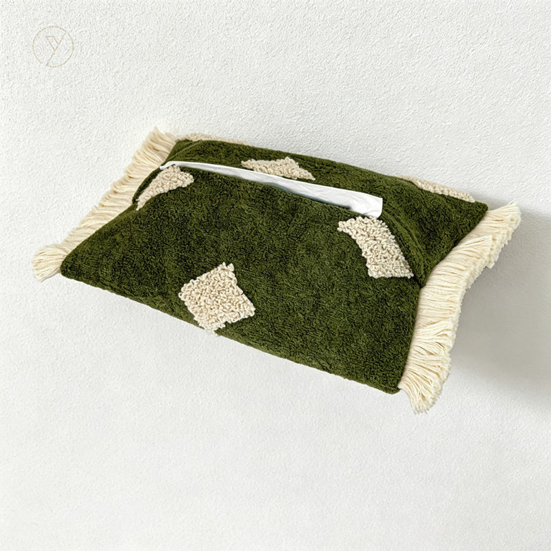 CouldNook Embroidered Fabric Tissue Cover - Tassel and Patchwork Detail
