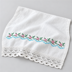 Floral Embroidered Table Cloth with Lace Edge