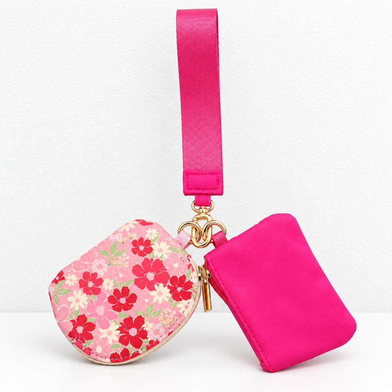 CouldNook Wristlet Pouch Set - Floral and Plain Zippered Compartments