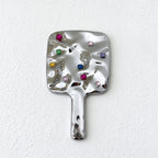 Jeweled Hand Mirror with Rippled Silver-Colored Back