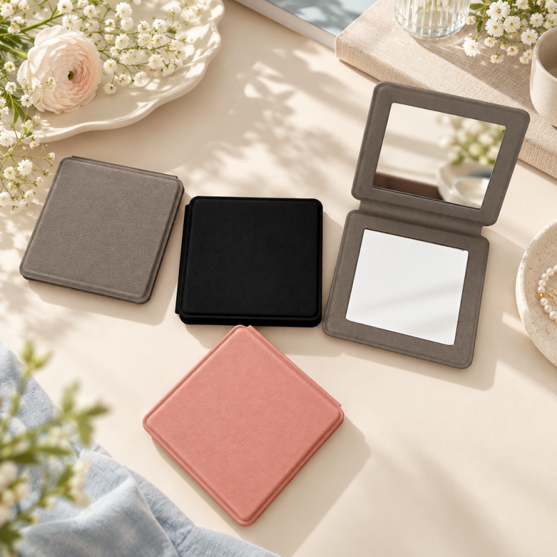 CouldNook Square Folding Mirror - Textured Cover And Dual Reflective Panels