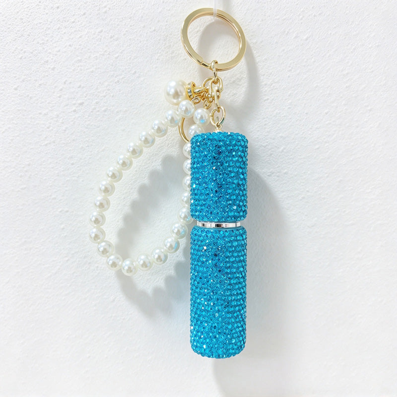CouldNook Rhinestone Perfume Bottle Keychain - Beaded Loop and Rounded Cap