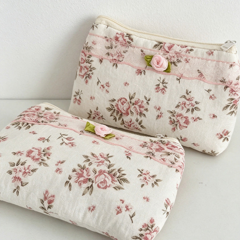CouldNook Floral Coin Pouch - Lace-Edged Quilted Design Collection