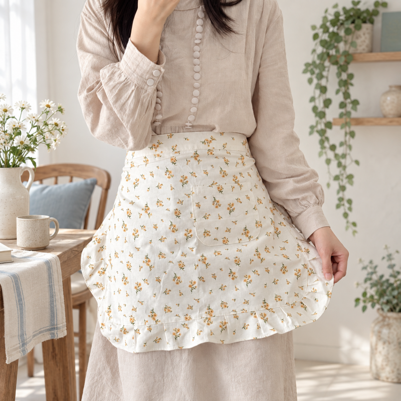 CouldNook Pocket Kitchen Apron - Ruffled Edge Detail Kitchen Wear