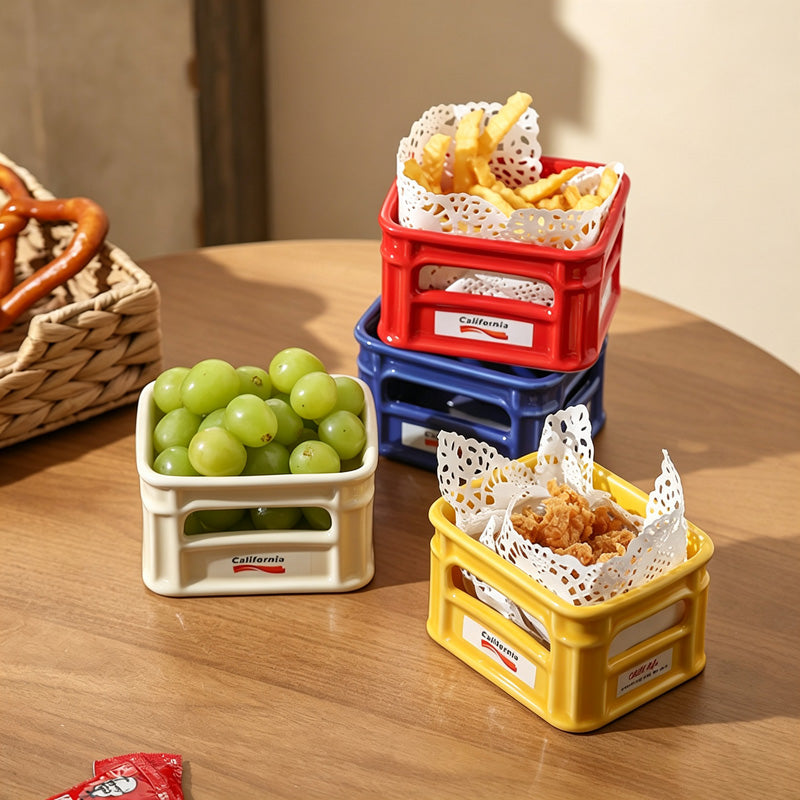 CouldNook Ceramic Snack Bowl - Mini Crate Shape and Open Side Cutouts