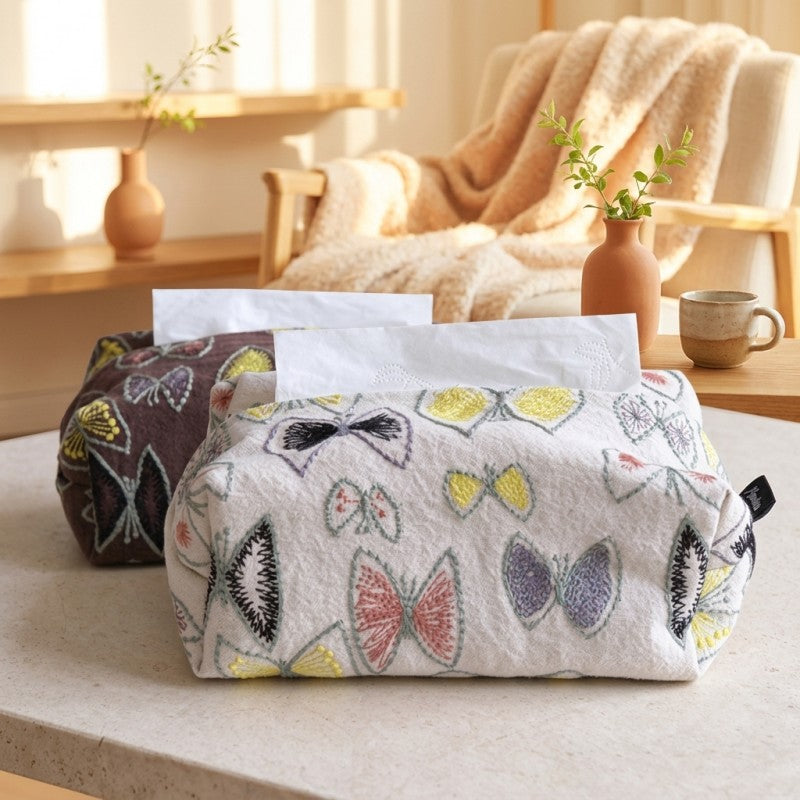 CouldNook Butterfly Tissue Box Cover - Embroidered Wings And Folded Sides
